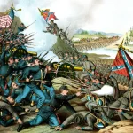Union and Confederate troops clash at the Battle of Franklin in Tennessee, 1864.
