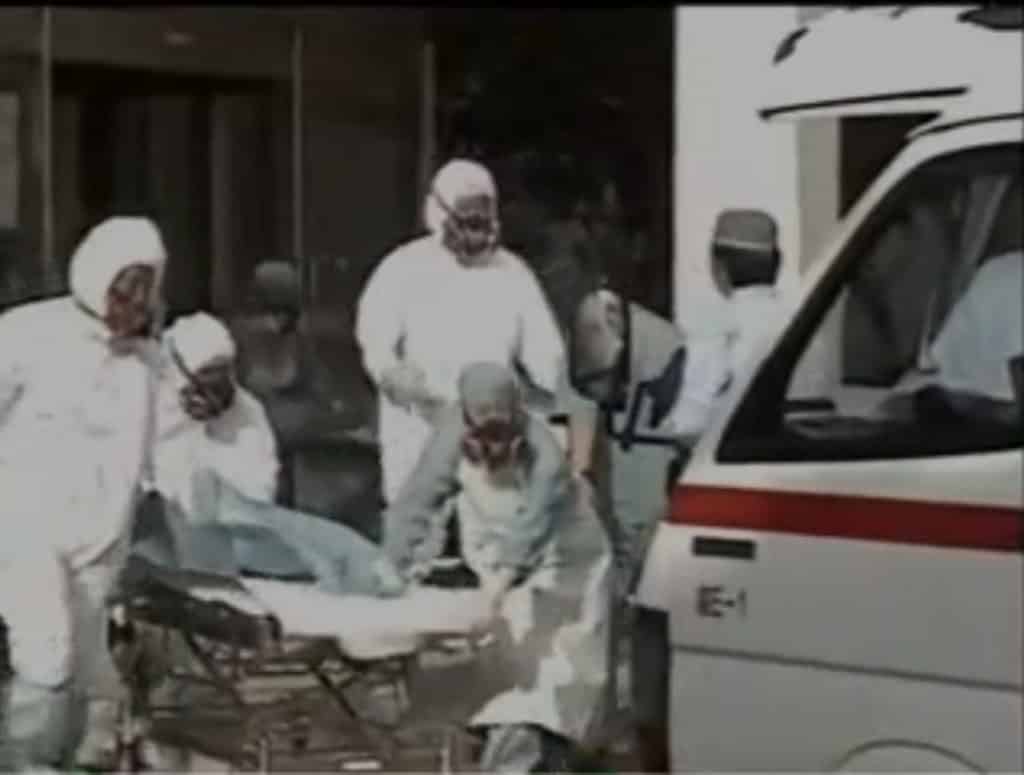Hisashi Ouchi being transferred to the hospital
