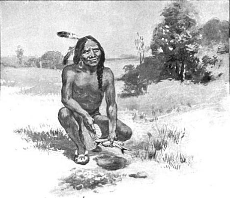 Squanto (Tisquantum) teaching the Plymouth colonists to plant corn with fish
