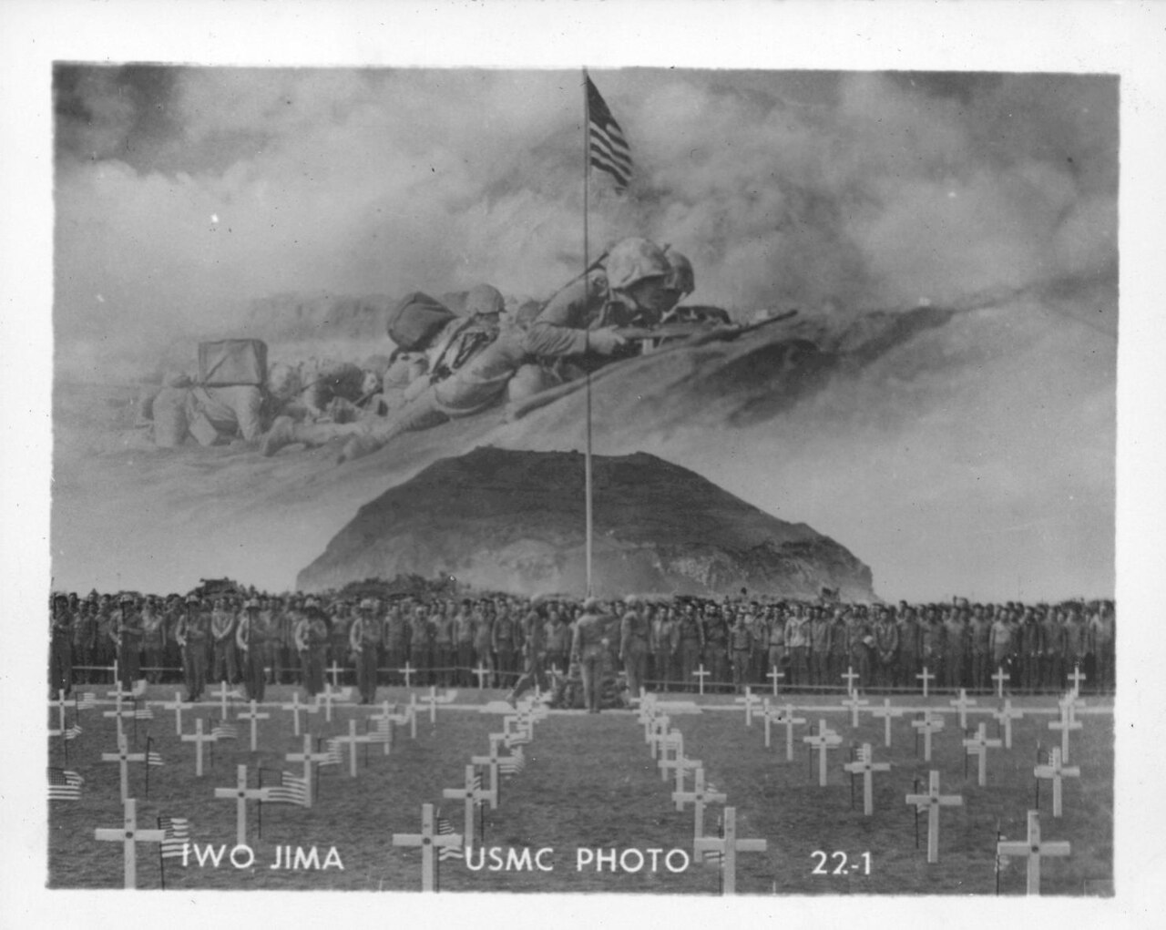 Rows of grave markers in a military cemetery on a bare island