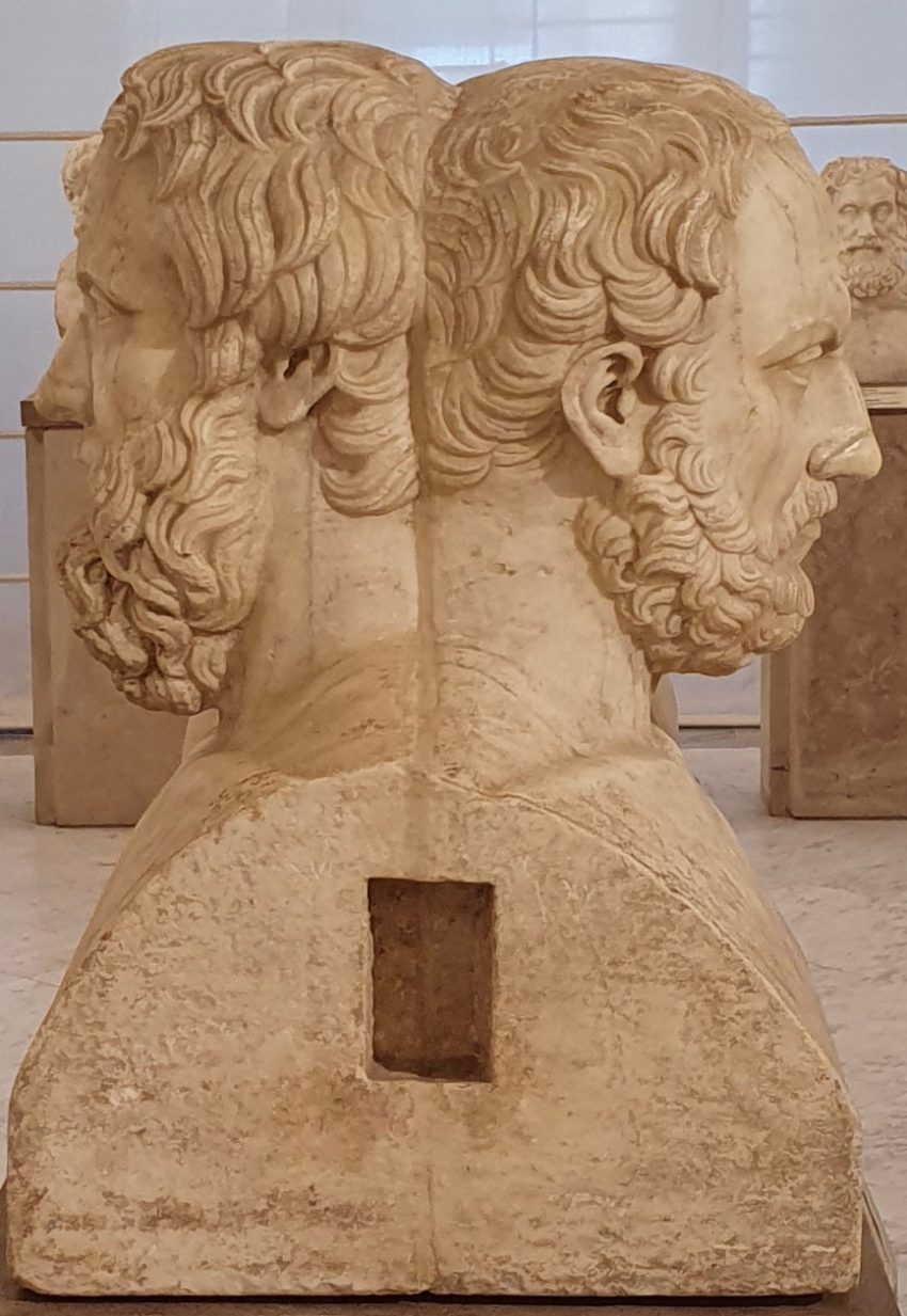 A double-headed marble herma carved with the portraits of Herodotus and Thucydides back to back